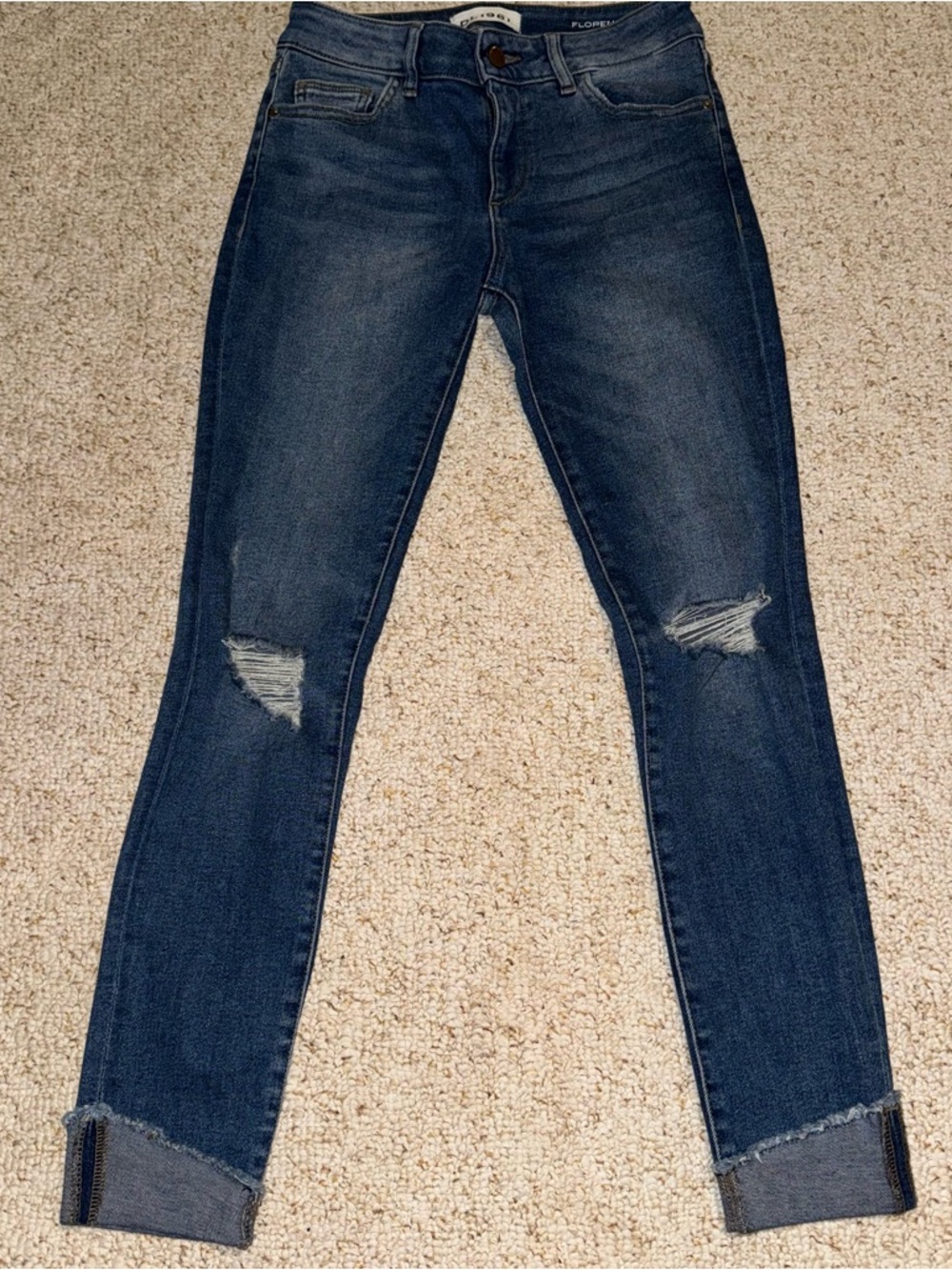 DL1961 Florence Instasculpt Cropped Skinny Jeans Harbor Blue Distressed Size 25